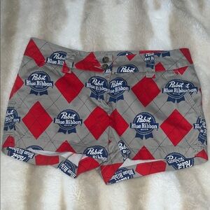 Pabst Blue Ribbon Women's Red and Gray Golf Shorts